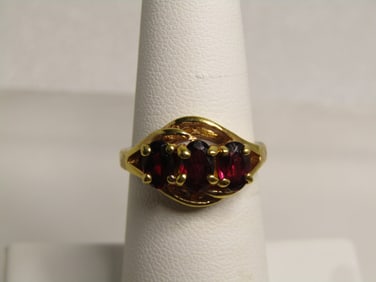 14KT GEP Triple Garnet Ring, Signed Lind, Sz. 6.25, 1970's-1980's