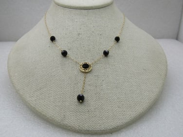 Vintage 14kt Onyx Lavier Necklace, 15", 3.54 gr.