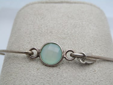 Vintage Sterling Top Lock Bangle, Chrysoprase, 6.75, 1980's-1990's