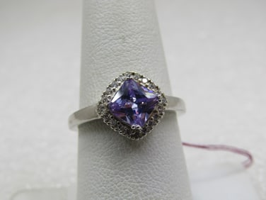 Sterling Amethyst CZ Halo Ring, Sz. 7.75