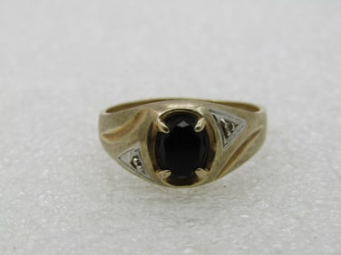 Vintage 10kt Men's Onyx Diamond Ring, Sz. 12, Signed RL, Art Deco