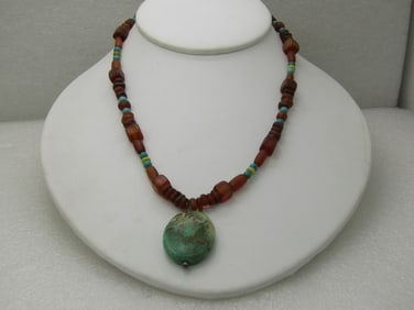 Southwestern Sterling Turquoise Amber Necklace, Signed Barse, 17.5"