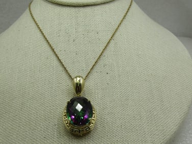14kt Mystic Topaz Green Key Necklace, 28", 21 CTW, Signed IH