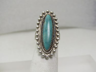 Vintage Sterling Southwestern Turquoise Ring, Signed JP, Sz. 3