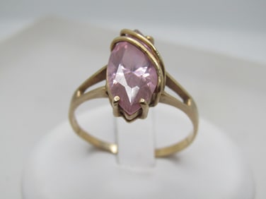 Vintage 10kt Pink Tourmaline Ring, Marquise, Sz. 9.75, Signed, 1960's-1980's.  It is marked 10kt and