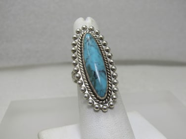 Vintage Sterling Southwestern Turquoise Ring, Signed JP, Sz. 6.5