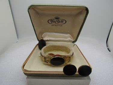 Vintage 12kt G.F. Onyx ,WRE Onyx Necklace, Bracelet, Earrings, 1940's-1950's, Signed WRE