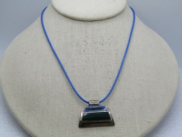 Vintage Sterling Southwestern Malacite & Lapis Lazuli Necklace, 20"