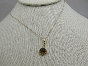 Vintage 14kt Smoky Topaz Necklace, 19", 1930's-1950's