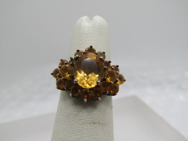 Vintage Sterling Citrine Cluster Ring, Sz. 5, 1980's-1990's