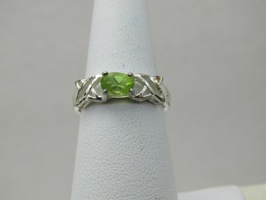 Sterling Plated Peridot X Ring, Sz. 6.75, 5mm