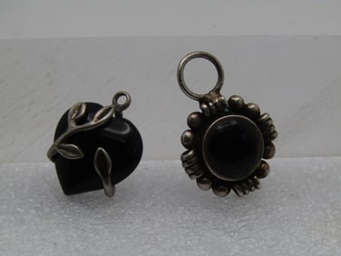 Vintage Two Sterling & Onyx Pendants, 1980's-1990's , Heart & Southwestern