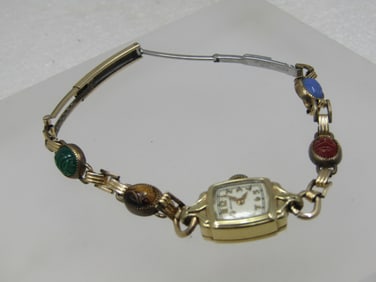 Vintage 14kt Hamilton Ladies Watch, Scarab Band,