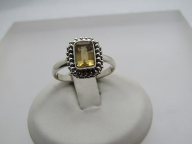 Sterling Citrine Ring, Sz. 7.5, Rectangular Cut, Modern