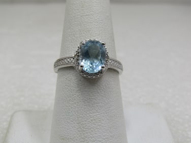 Sterling Blue Topaz 2.5 CTW Ring, Diamond, Sz. 8
