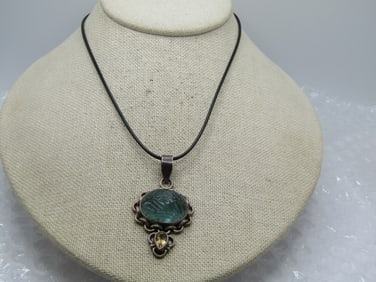 Vintage Green Quartz & Citrine Necklace, 20" Boho/Southwestern