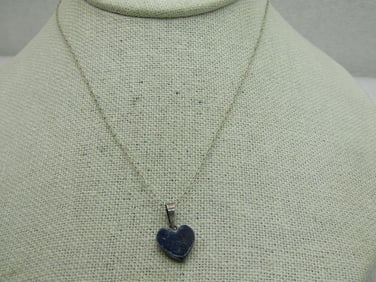 Vintage .900 Silver Lapis Lazuli Heart Necklace, 16"