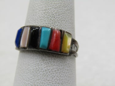 Vintage Sterling Southwestern Mixed Stone Ring, Sz. 7