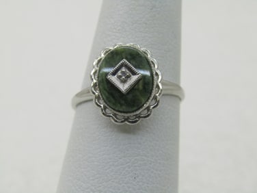 Vintage 10kt Green Onyx Diamond Ring Sz. 6, Signed PSCO, 1970's