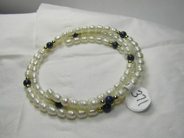 Vintage Freshwater Pearl & Lapis Lazuli Coiled Bracelet