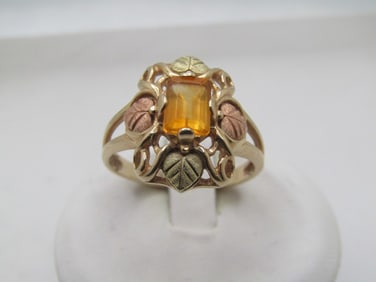 Vintage 10kt Citrine Black Hills Gold Ring, Sz. 9.5, 1980's-1990's Signed