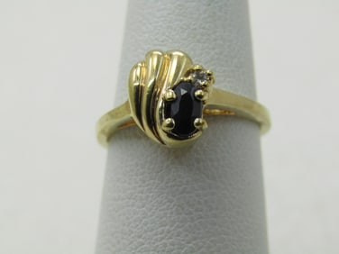 Vintage 14kt Dark Blue Spinel Ring, White Topaz Chip, Sz. 6