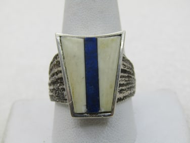 Vintage Sterling Southwestern Lapis Lazuli Inlaid Ring, Sz. 11, 13.26 gr.
