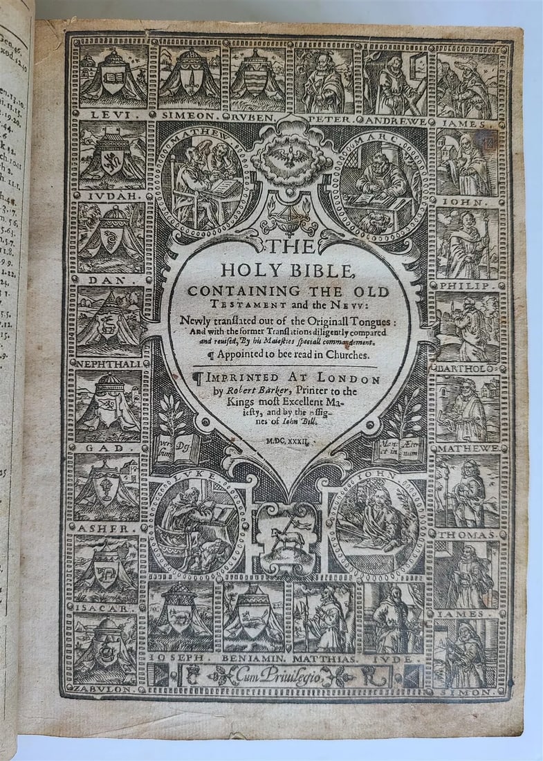 1631 BIBLE in ENGLISH ANTIQUE ILLUSTRATED Robert Barker OLD & NEW TESTAMENT 17c: The Holy Bible, Containing the Old Testament and the New: Newly translated out of the Originall Tongues: and with the former Translations diligently compared and revised..., Appointed to bee [sic] rea