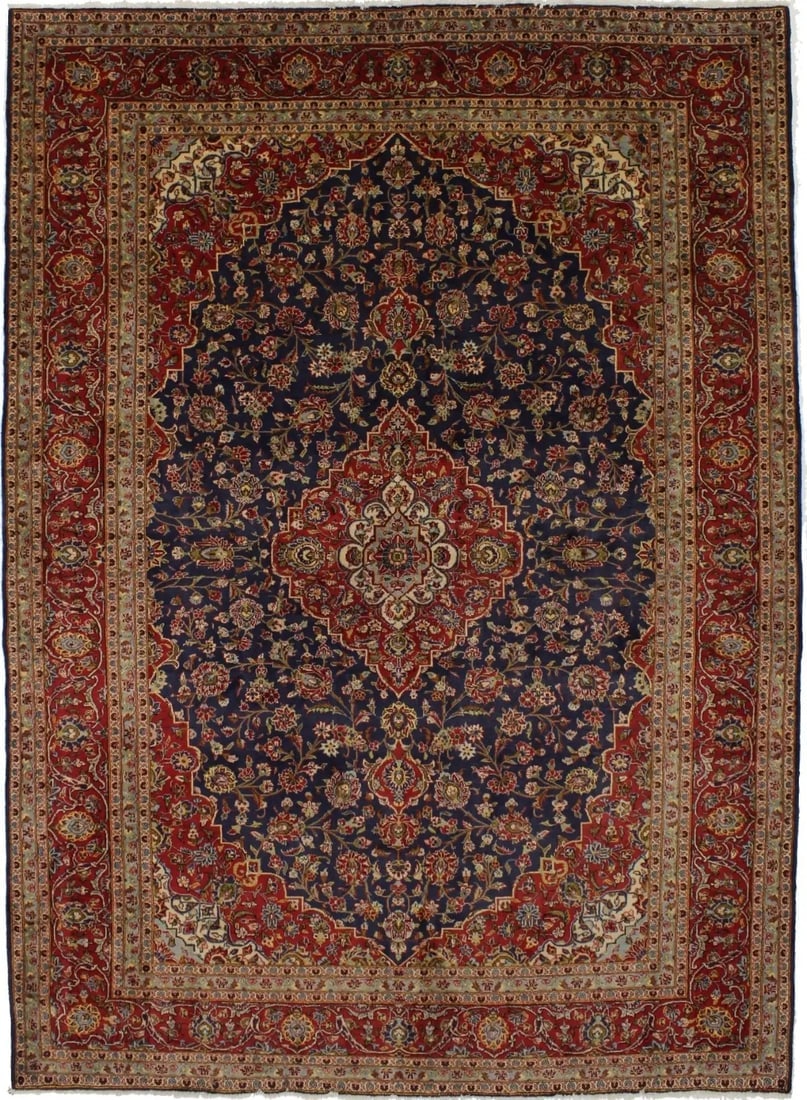 Vintage Dark Purple-navy Traditional 10X14 Kashan Persian Rug (1 of 20)