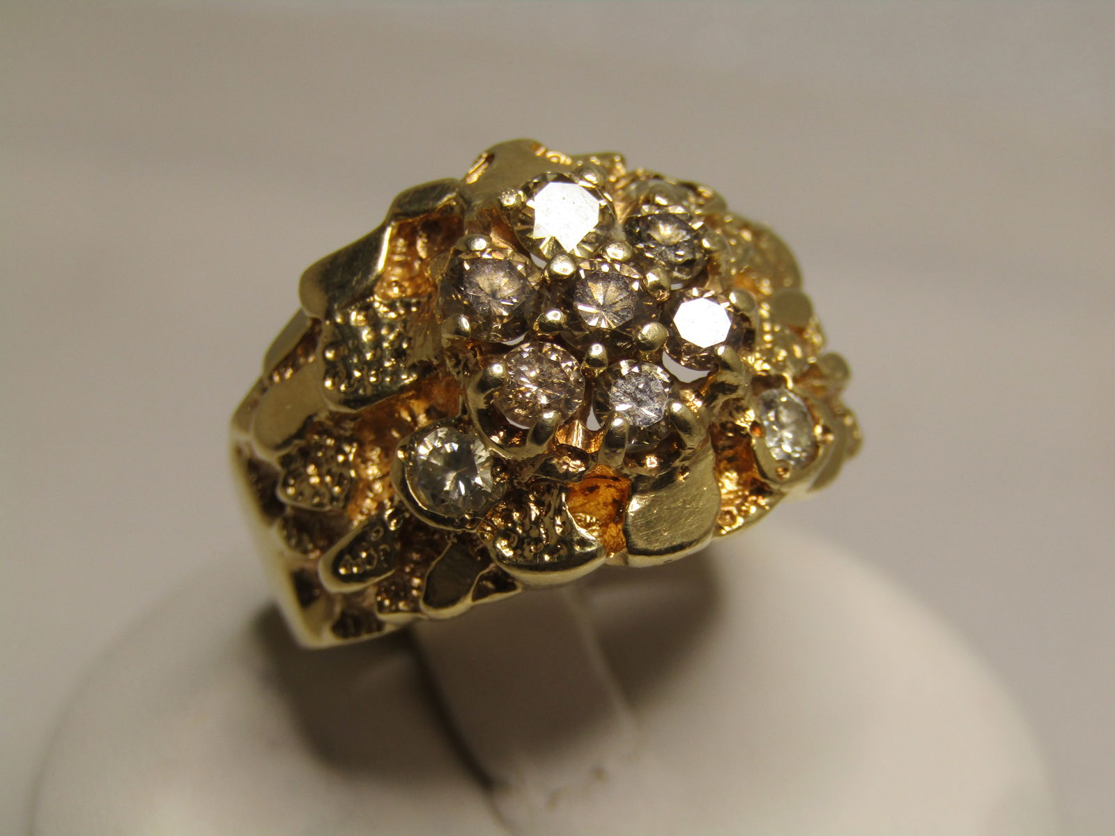 Vintage 14kt Diamond Cluster Ring, Men's, Sz. 9, Nugget Setting, .60 TCW (1 of 7)