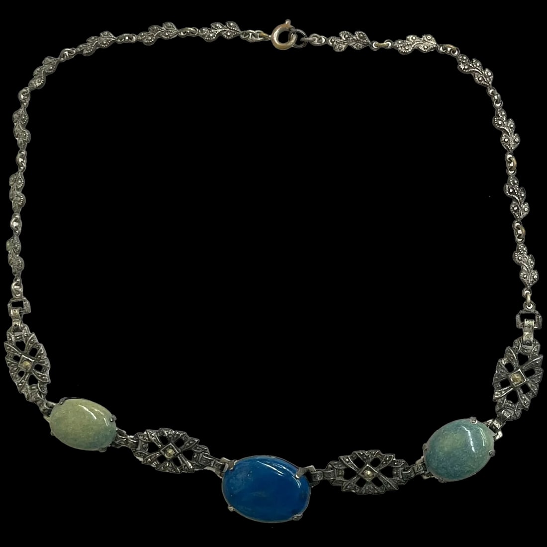 Vintage Art Deco 800 Silver Marcasite Fancy Link Necklace (1 of 6)