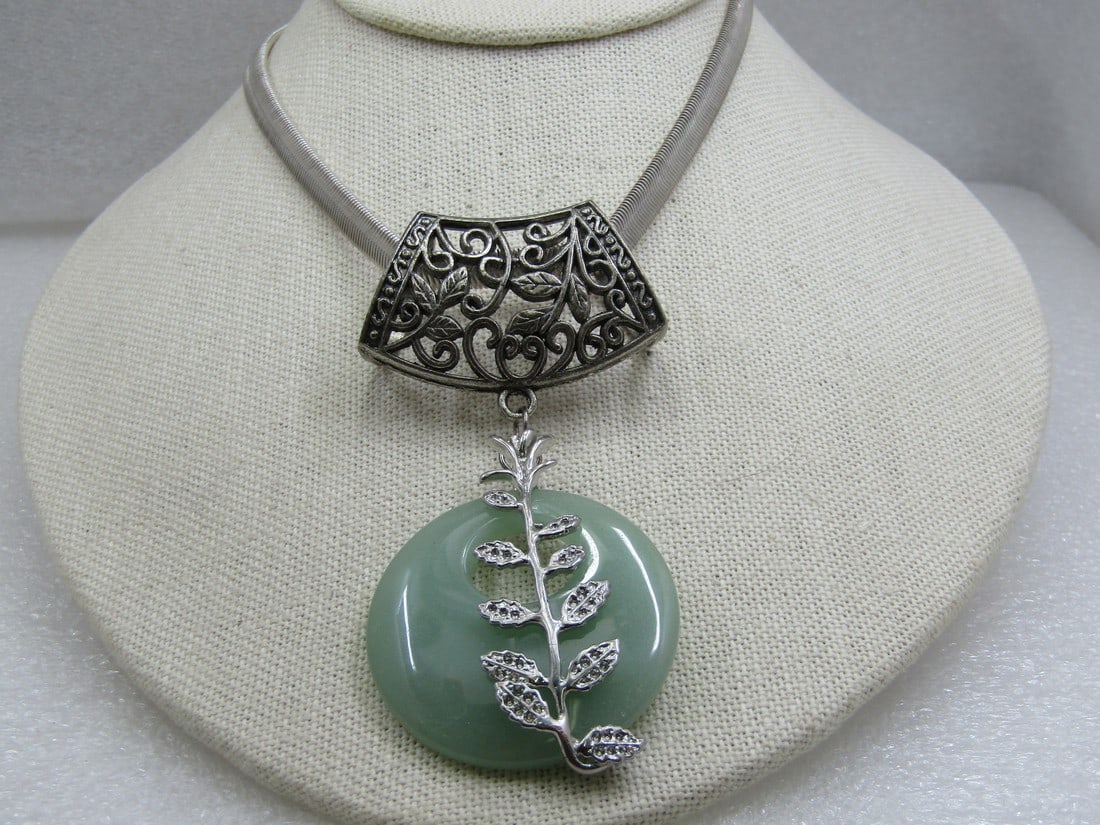 Jadeite Chunky Slide Pendant on 18" Snake Chain, Beau Bijoux: Jadeite Chunky Slide Pendant on 18" Snake Chain, Beau Bijoux. The chain is not Beaux Bijoux, the pendant is not marked but came in the Beaux Bijoux box. This is a chunkey slide pendant that is silver 