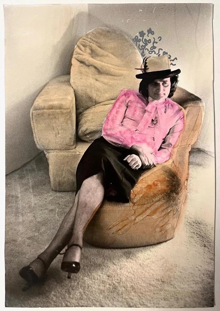 c 1980 PHOTO OF MAN CROSS DRESSED AS WOMAN, TINTED w ARTISTIC ADDITIONS, LGBTQ (1 of 2)