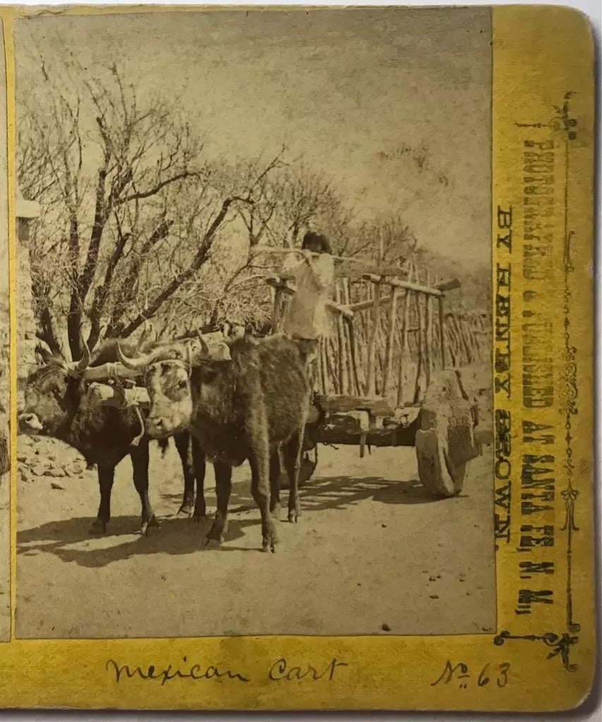 ca. 1870 OLD MEXICAN CARRETTA or CART w OXEN & PUEBLO INDIAN NEW MEXICO by BROWN (1 of 3)