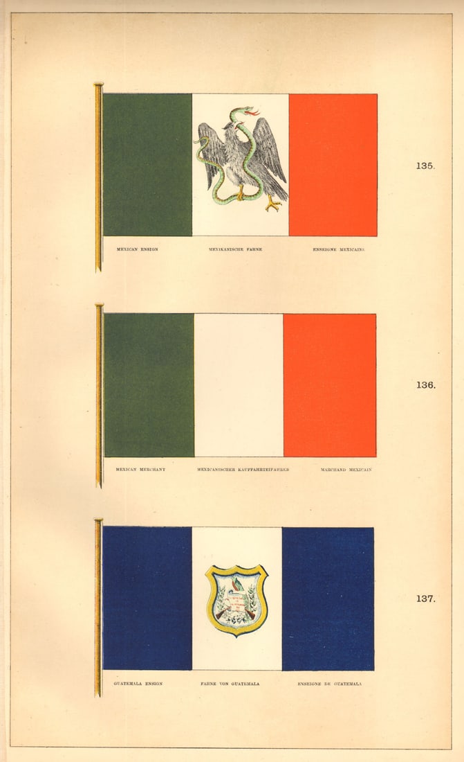 MEXICO/GUATEMALA MARITIME FLAGS. Mexican Ensign & Merchant. HOUNSELL 1873 (1 of 1)