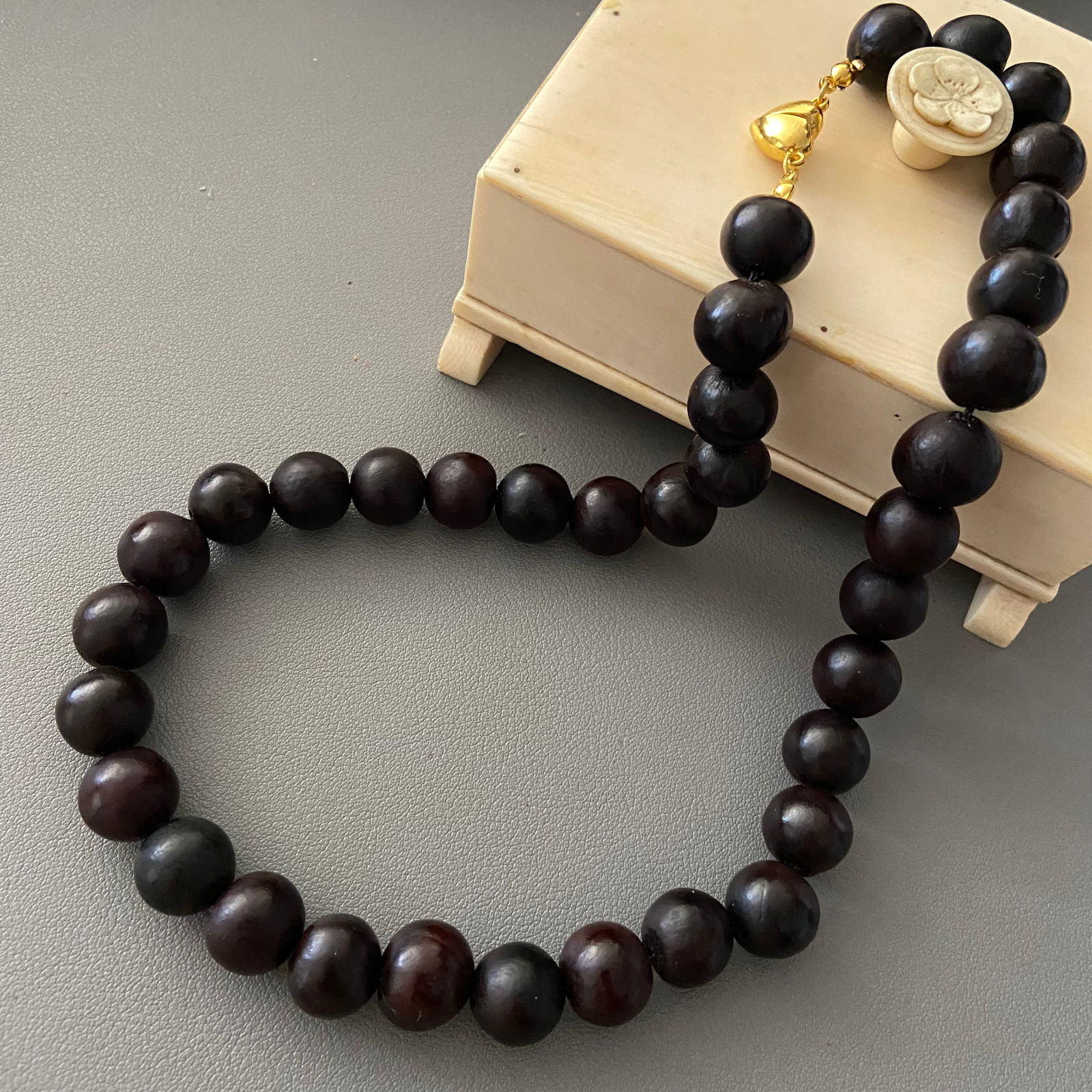 Vintage restrung large 14mm Choloque Seed Necklace, Shamanic Black Beaded Necklace for Protection (1 of 13)