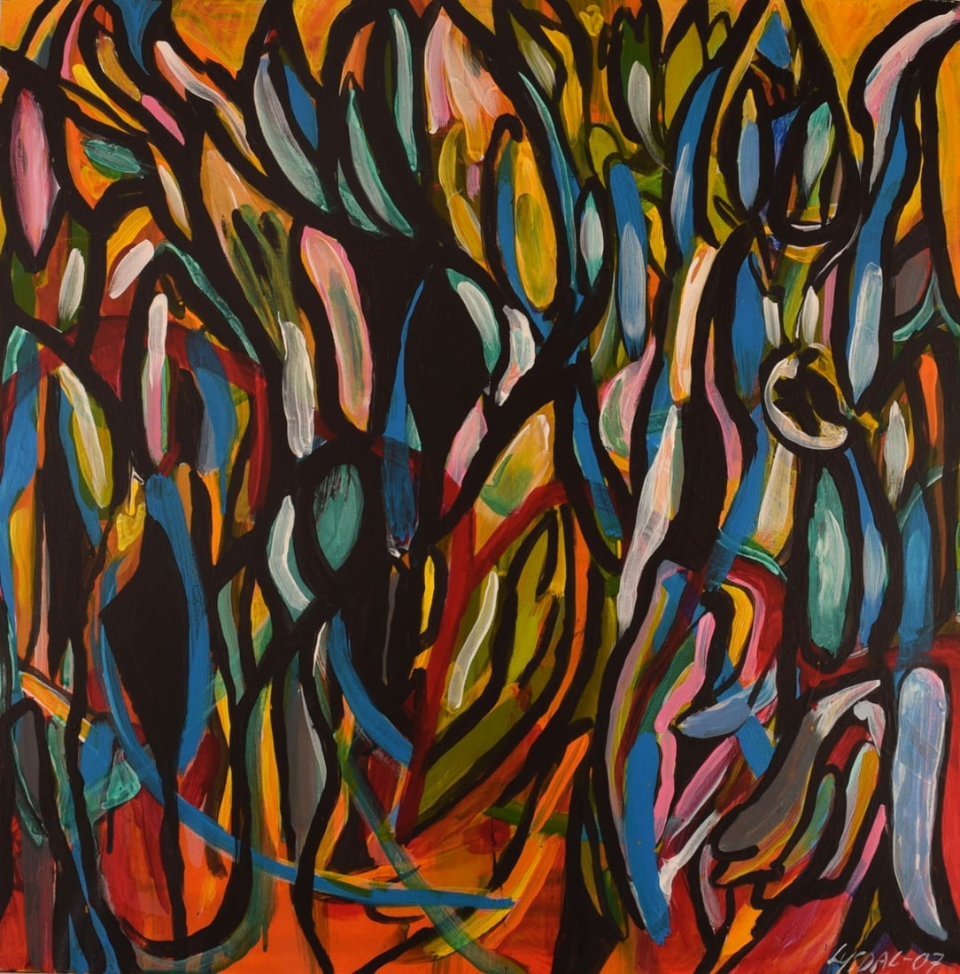 Ivy Lysdal, b 1937. Danish ceramist and painter. Acrylic on canvas. Abstract modernist painting. (1 of 5)