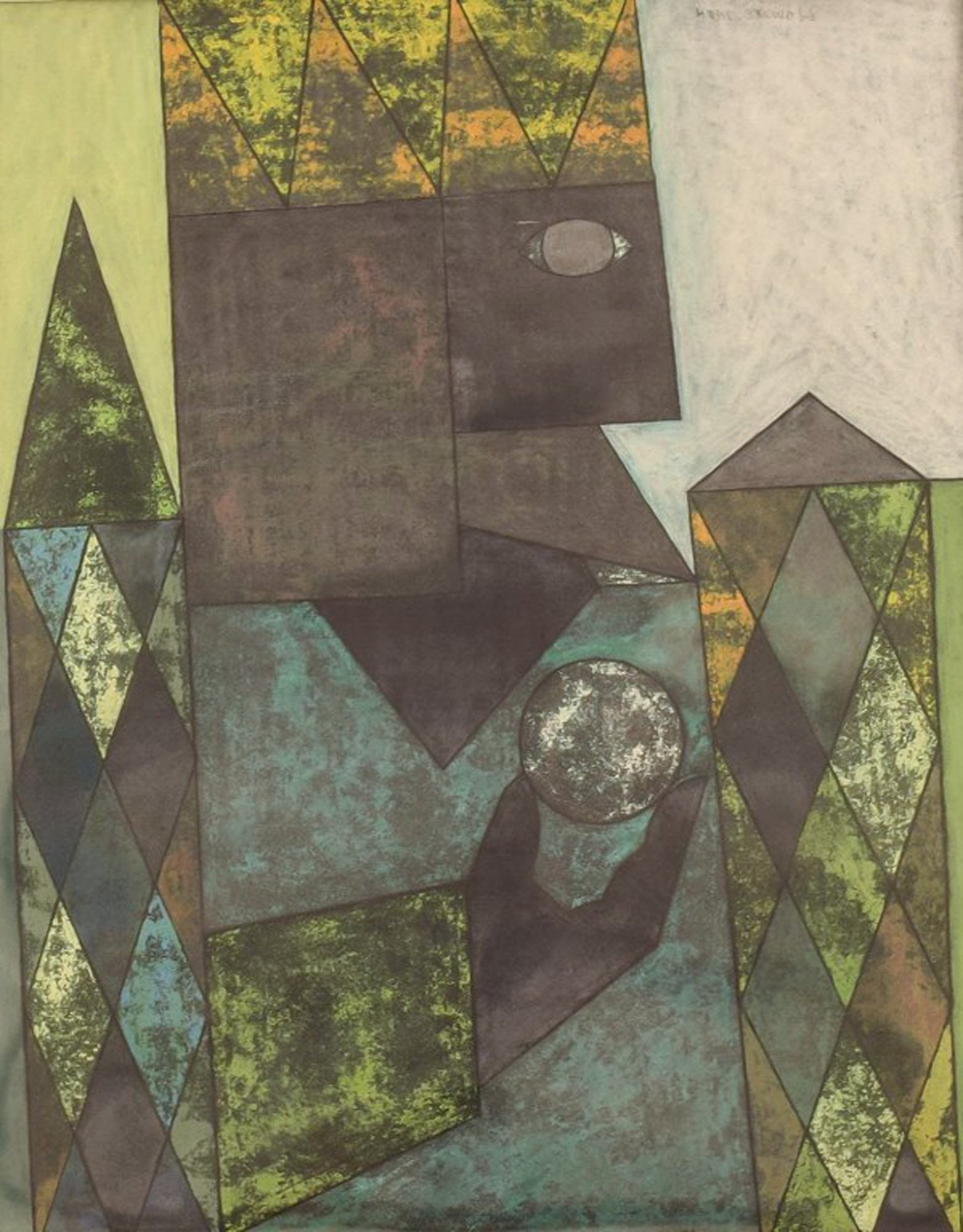 Hans Osswald (1919-1983), Swedish artist. Oil on board. Modernist composition. Mid 20th century.: Hans Osswald (1919-1983), Swedish artist. Oil on board. Modernist composition. Mid 20th century. Visible dimensions: 43 x 35 cm. Signed. In very good condition. 20 c. Scandinavian mid modern. Reserve: