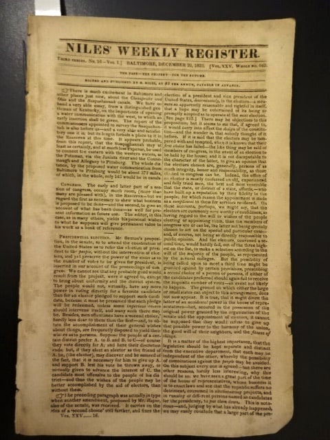 1823 Weekly Register Abolishing Electoral College (1 of 3)