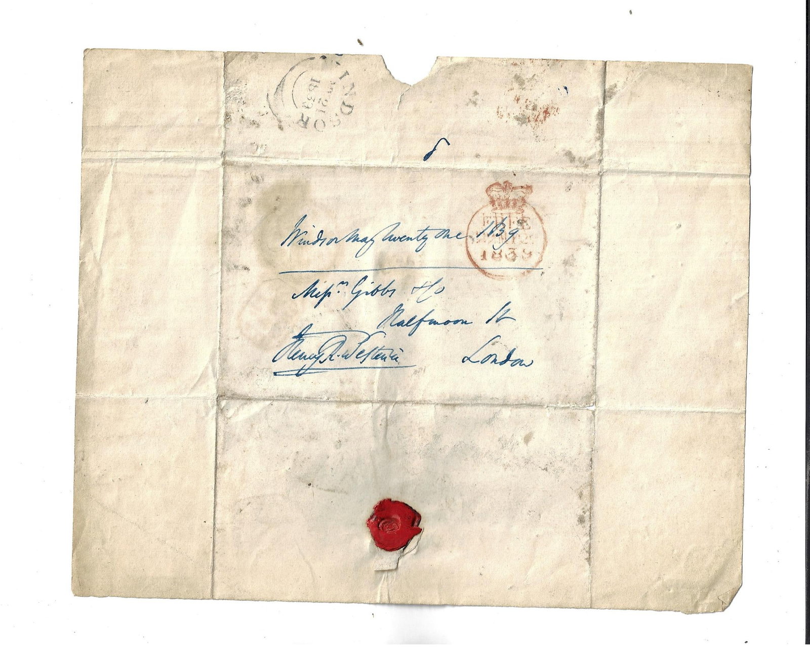 1839 English Postal Cover Duke of Windsor: An interesting postal cover with postmarks both sides 1839 to the Duke of Windsor with his FREE signature. Measures 9 x 7.5". Reserve: $40.00 Shipping: Domestic: Flat-rate of $10.00 to anywhere within