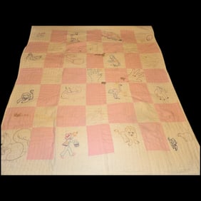 Vintage Embroidered Animal Square Quilt