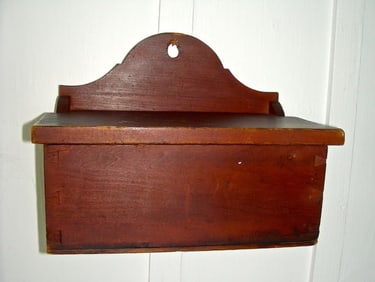 Dovetailed Lift-Lid Wall Box w/ Divided Interior in Original Dry Red Painted Surface