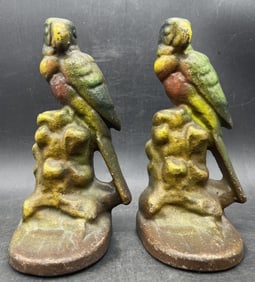 ANTIQUE HUBLEY PA USA CAST IRON PARROT BIRD ART STATUE SCULPTURE BOOK BOOKENDS