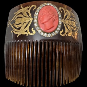 Vintage Art Nouveau Celluloid 10 K Gold Inlay Large Hair Comb