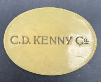 Old Advertising Premium Celluloid Mirror C.D. Kenny CD Coffee Tea Marked Germany