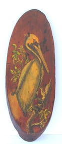 Vintage folk art Florida tourist painting of a Pelican.