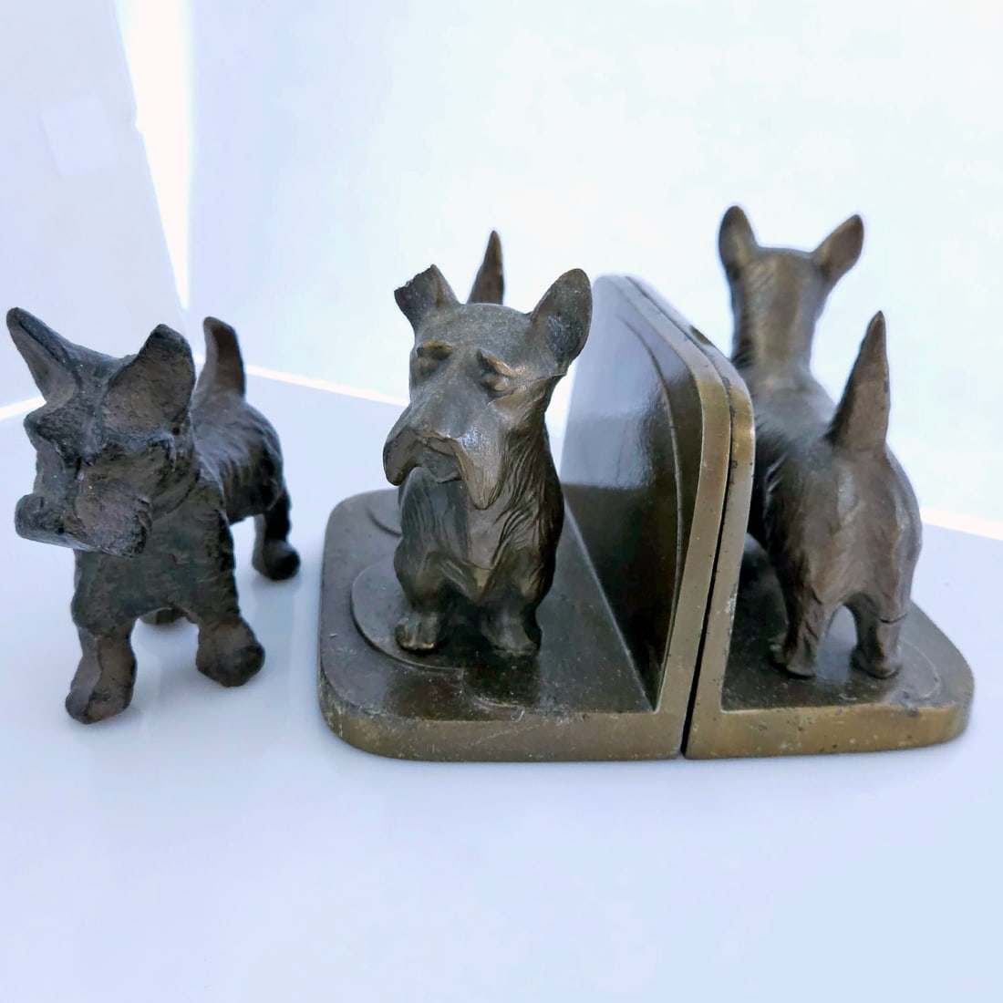 Vintage 1920s Brass Signed Frankart Art Deco Full Body Scottie Dog Bookend pair (1 of 9)