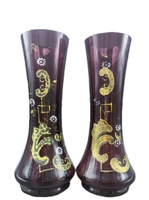 Amethyst Purple Glass Vases-Gold Art Deco Design