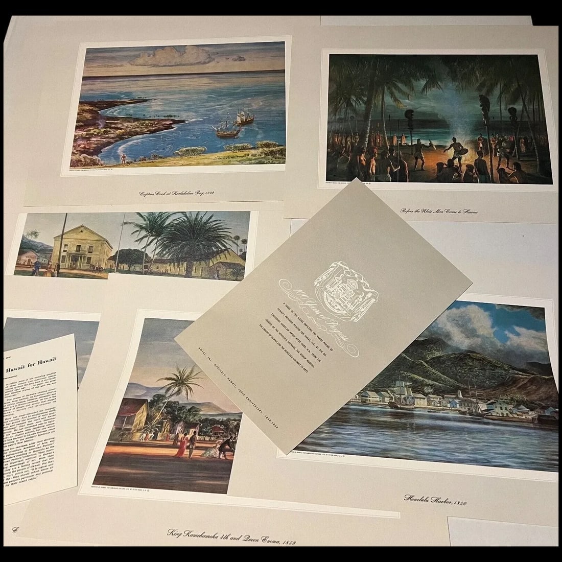 VTG Peter Hurd Hawaiian Prints Lot Of 10 Artwork Pieces 100 yrs. of Progress Set: Complete 1949 original print set of 10 Hawaiian scenes by artist Peter Hurd. These prints depict events that mark off a century of Hawaiian history. They were commissioned by American Factors, Ltd. to