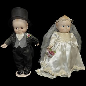 Vintage Danbury Kewpie Bride and Groom 12” Porcelain Dolls